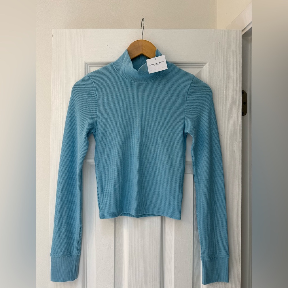 NWT American Eagle Blue Thermal Cropped Turtle Neck Size Small